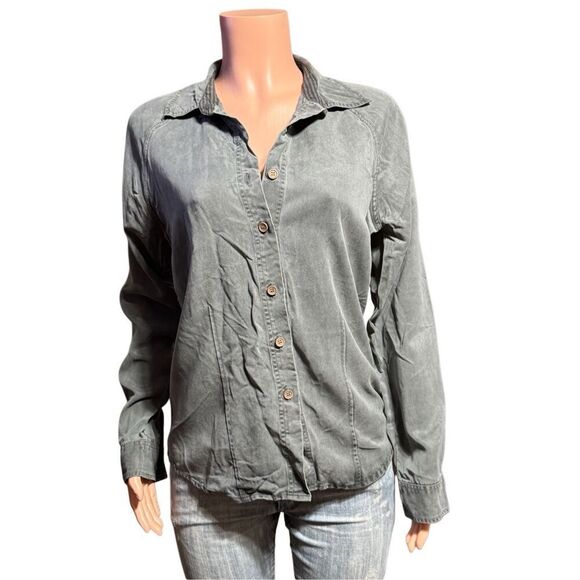 Women’s raglan long sleeve tencel button-down shirt  top M - Picture 1 of 7